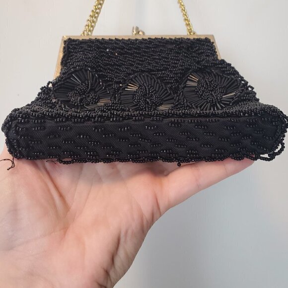 Vintage Black Beaded Sequen Small Purse - Picture 8 of 9